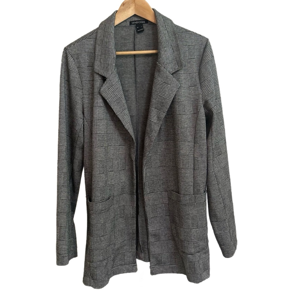 Mind Code Classic Gray Checkered Knit Blazer - image 3